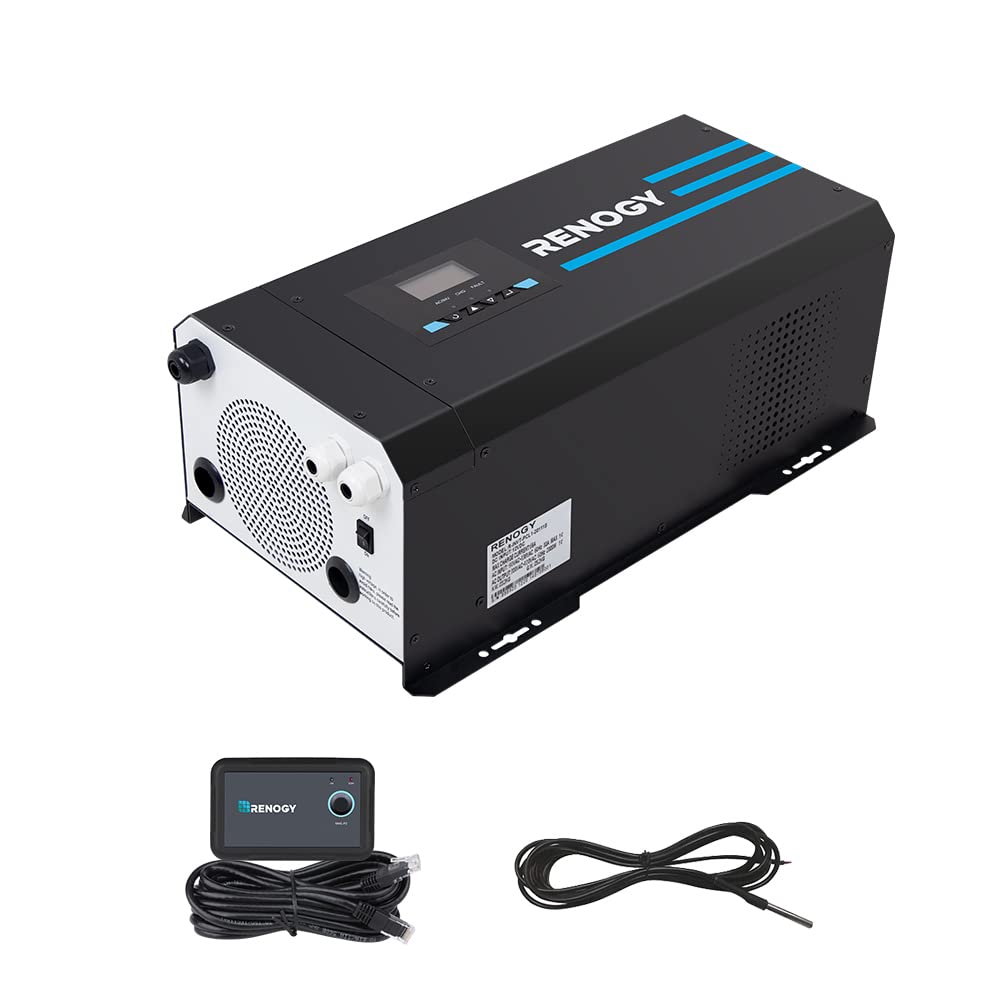 Pengisi daya Inverter gelombang sinus murni, Renogy 2000w 12V DC ke 120V AC Surge 6000w pengisi daya Inverter surya Off-Grid untuk RV perahu rumah dengan LC