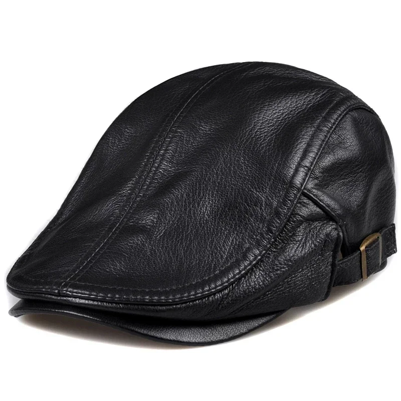 Outdoor unisex in vera pelle Duckbill Boina berretti sottili cappelli per uomo/donna per il tempo libero nero/marrone 54-61 cm aderente Cabbie Bonnet