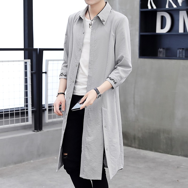 Camicie da uomo Stili Trench lungo sopra il ginocchio Cappotto bello tinta unita Protezione solare Capispalla Estate Protezione solare sottile Capispalla Abbigliamento