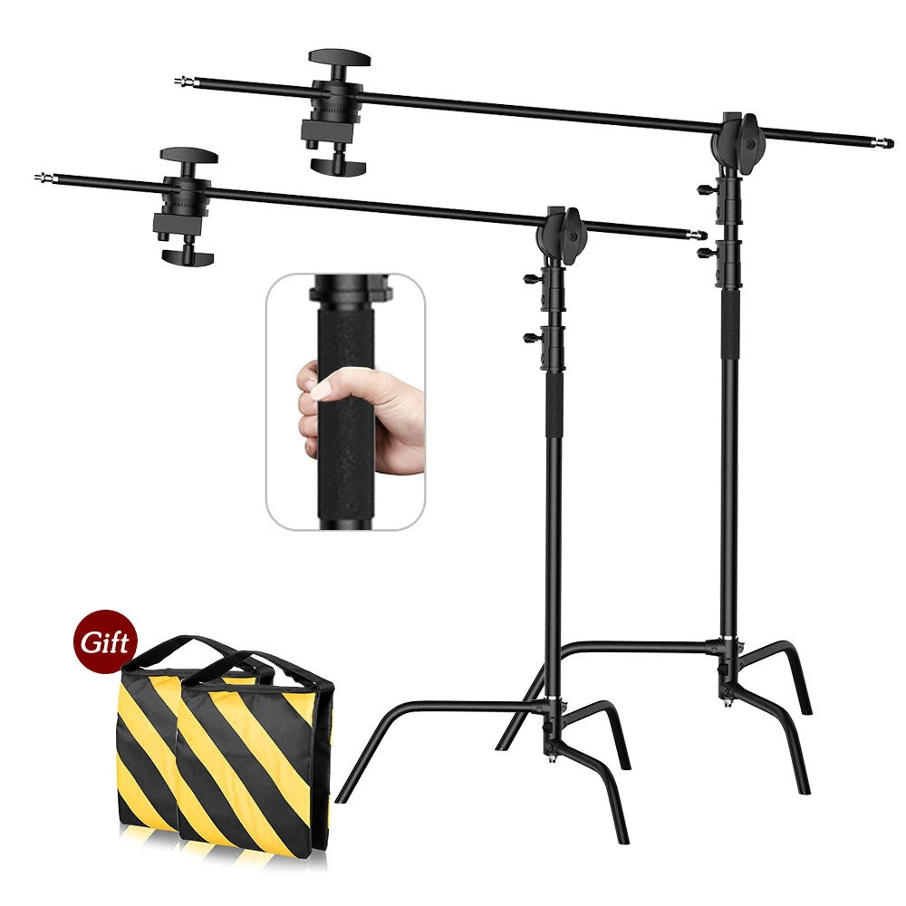 Suporte de luz dobrável em aço inoxidável, tripé preto, perna mágica, fotografia C-suporte para luz spot, softbox, 2,6 m