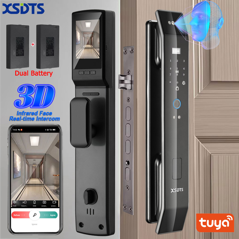 Tuya-intercomunicador facial 3D en tiempo Real, cerradura de puerta inteligente, cámara de seguridad, contraseña de huella digital inteligente, desbloqueo de llave electrónica biométrica