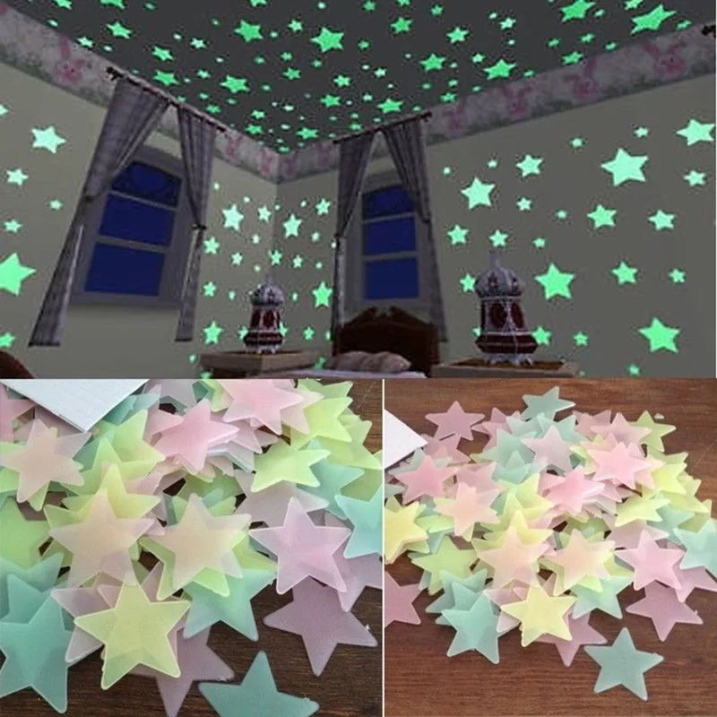 100 autocollants étoiles fluorescentes qui brillent dans le noir pour la décoration des chambres d'enfants, salon, chambre de bébé, plafond, décoration intérieure
