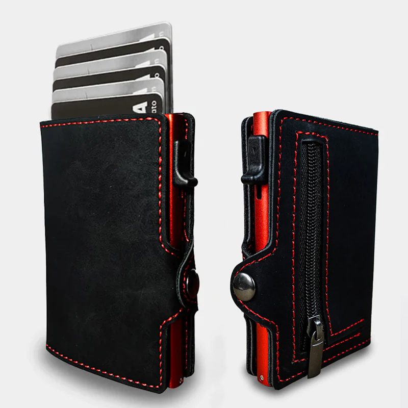CASEKEY Men Wallet Billetera RFID Blocking Pop Up Credit Card Holder Mini Purse Pu Leather Cardholder Tarjetero with Coin Purse