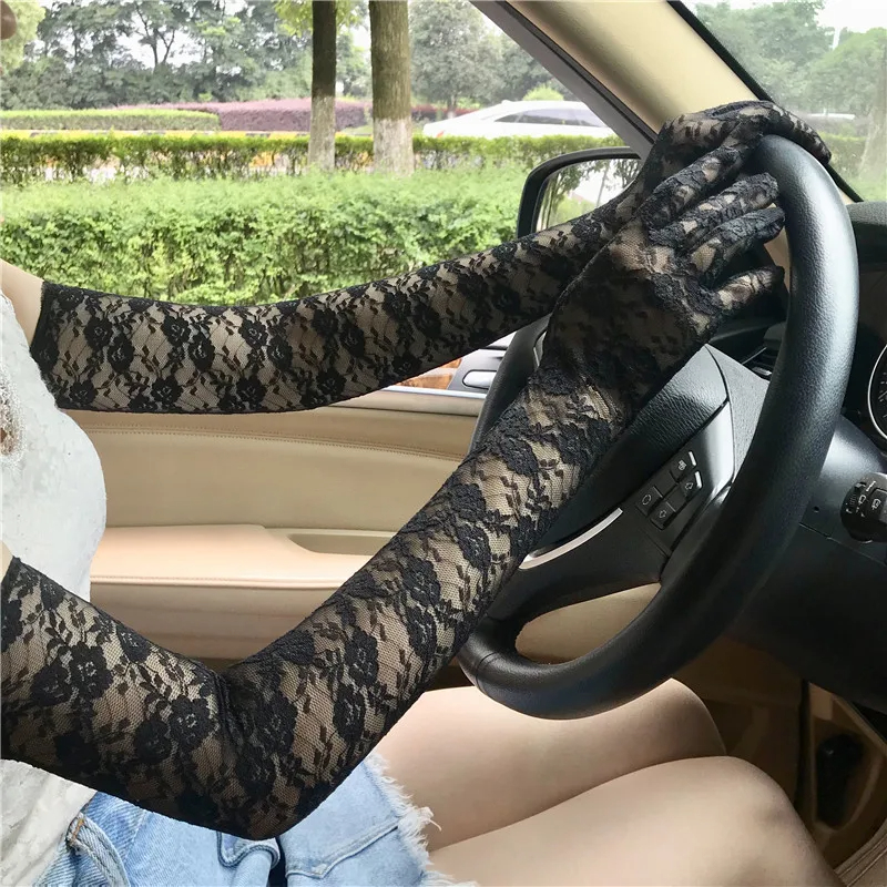 Guantes sexis de encaje calado para mujer, guantes transpirables para ciclismo, fina, transparente, exquisita etiqueta, Cosplay de Lolita suave