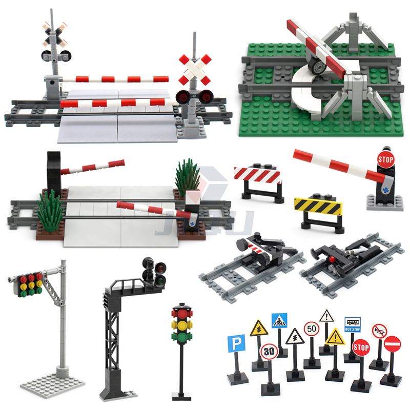 Segnaletica per semaforo cittadino Barriera ferroviaria Blocchi di costruzione MOC Accessori per vista stradale Indicatore di limite di velocità dei mattoni Giocattoli di avvertimento