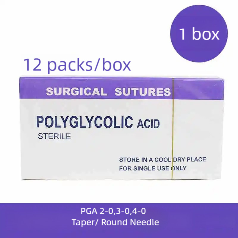 12 pcs Veterinary Absorbable Suture, polydioxanona surgical sutures, 0/2-0/3-0/4-0,round bodied/reverse cutting, 90cm
