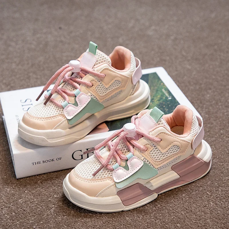 Baskets en maille respirante pour enfants, chaussures roses pour enfants, chaussures de course légères pour garçons et filles, chaussures de marche souples, 5 à 18 ans, printemps et automne 2023