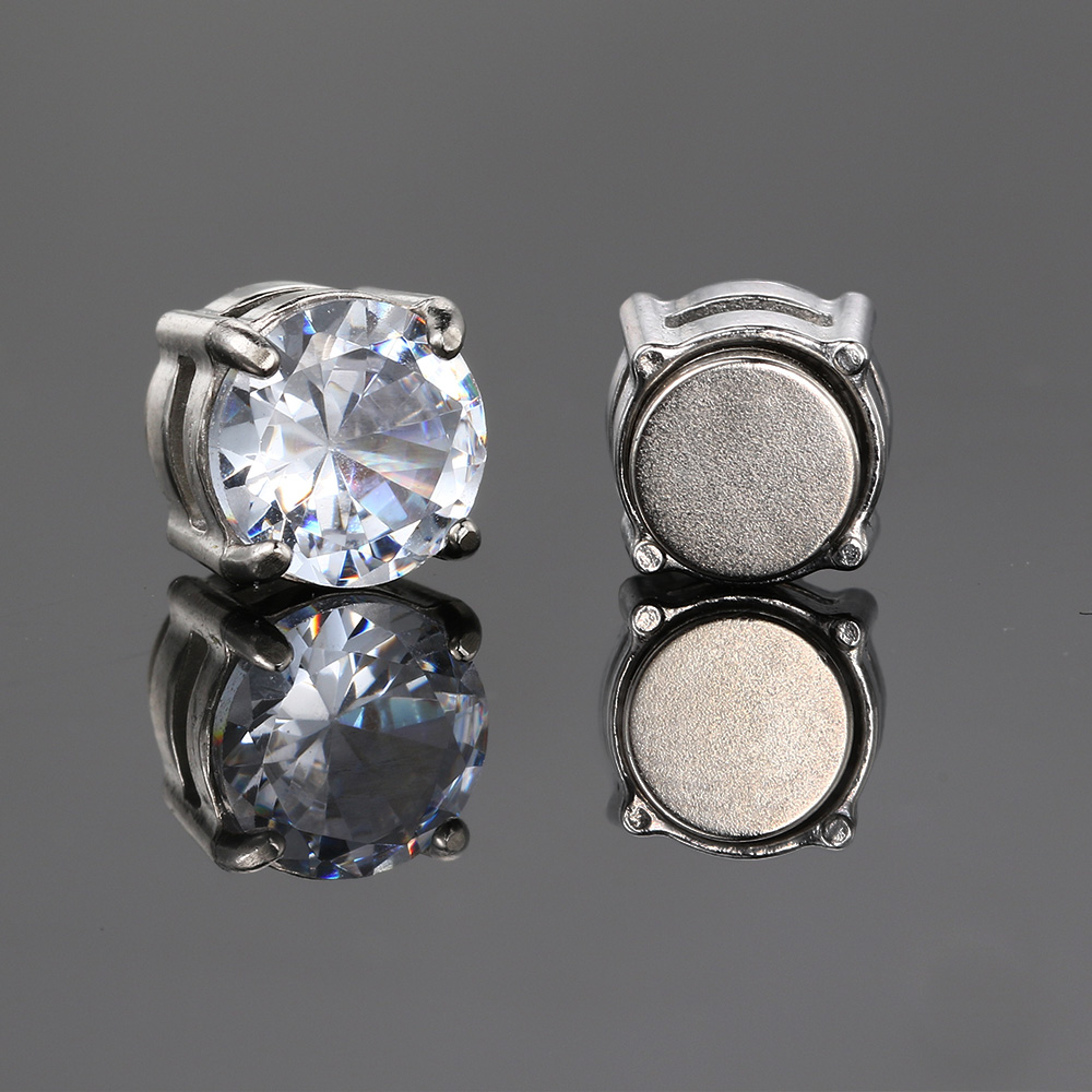Cor Prata Clipes Magnéticos Brincos para Homens e Mulheres, Não Piercing, Punk Zircão, Magnet Ear Stud, Joias, Aço Inoxidável, KAE047