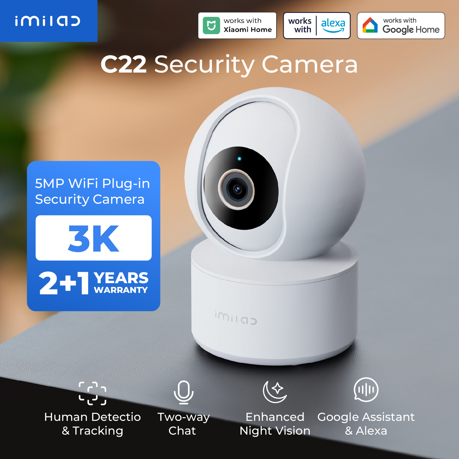IMILAB Baby Monitor Cámara de seguridad interior con detección AI Visión nocturna Audio bidireccional 360 °   PTZ Compatible con la aplicación Xiaomi Home