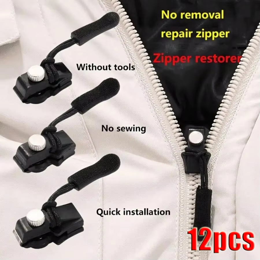 Kit de reparación de cremallera Universal, repuesto de cabezal de cremallera desmontable instantáneo rápido, deslizador de cremallera, chaqueta, bolsos, abrigo, costura DIY, 3-12 Uds.