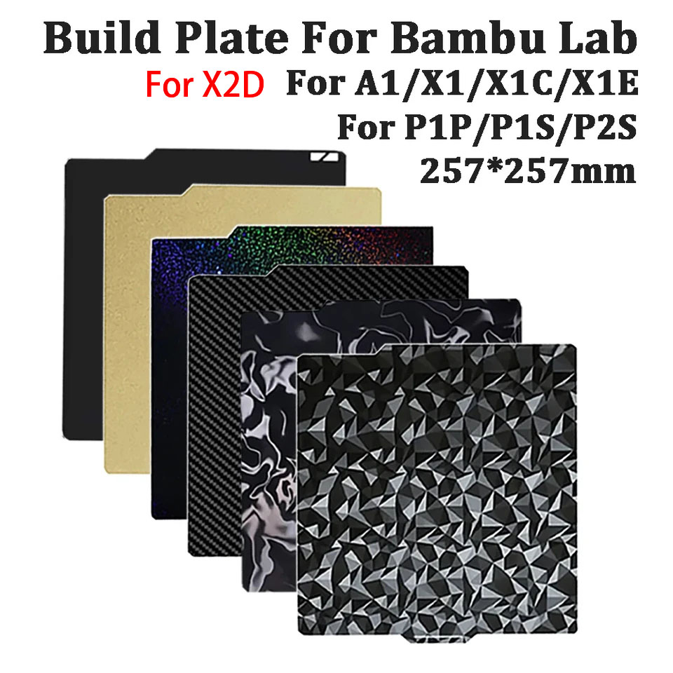 Двусторонняя текстурированная карбоновая PEI/PEO/PET пластина для 3D-принтеров Bambu Lab A2L, P2S, X1, P1S, P1P, X1C