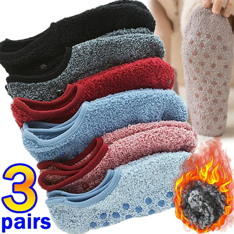 1/3Pairs Verdickte Plüsch Socken Frauen Winter Warme Korallen Fleece Sox Schlafen Hausschuhe Silikon Non-slipUnsichtbare kurze Boot Socken