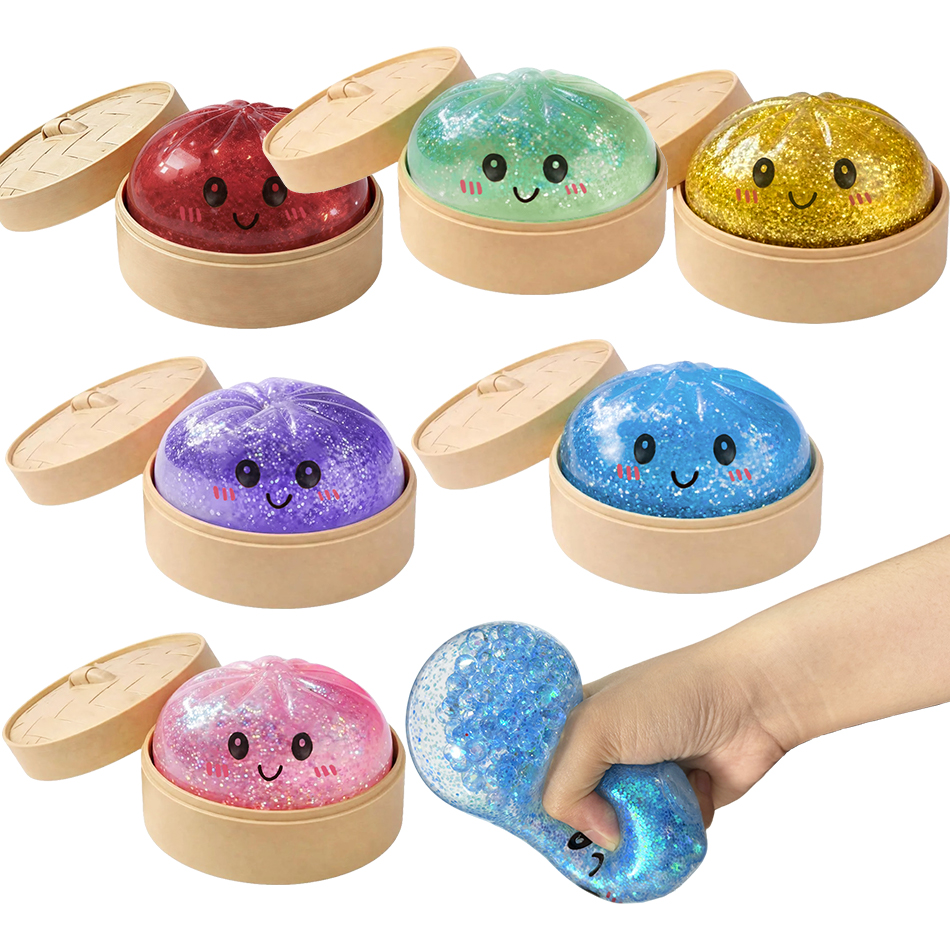HOT Realistisch Reuze Dumpling Knijp Speelgoed met Bamboe Stoommandje Zachte TPR Deegbal Decompressie Fidget Speelgoed Creatief Grappig Cadeau