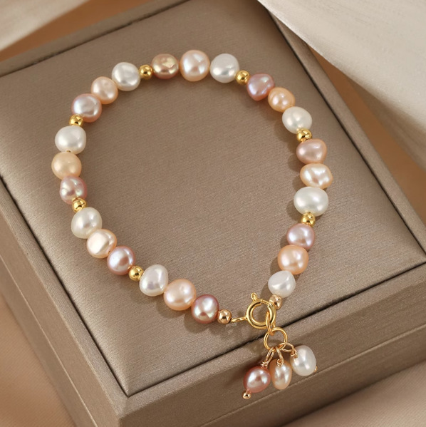 Alta calidad, moda, colores mezclados, perlas naturales de agua dulce, oro de 14 quilates, cuentas cortas para mujer, pulsera de cadena, joyería, regalos baratos