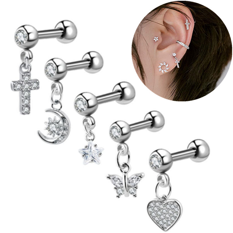 1PCS Cross Ear Tragus Piercing ต่างหูคริสตัลกระดูกอ่อนต่างหู Helix Piercing Daith เครื่องประดับ Rook Conch Stud