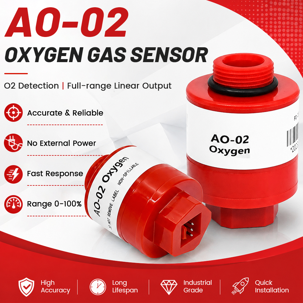 AO-02 Oxygen Gas Sensor O2 Concentration Detection Molex 3Pin 2.54mm Interface Full Scale Linear 0-100% 9-13mV Anti-interference