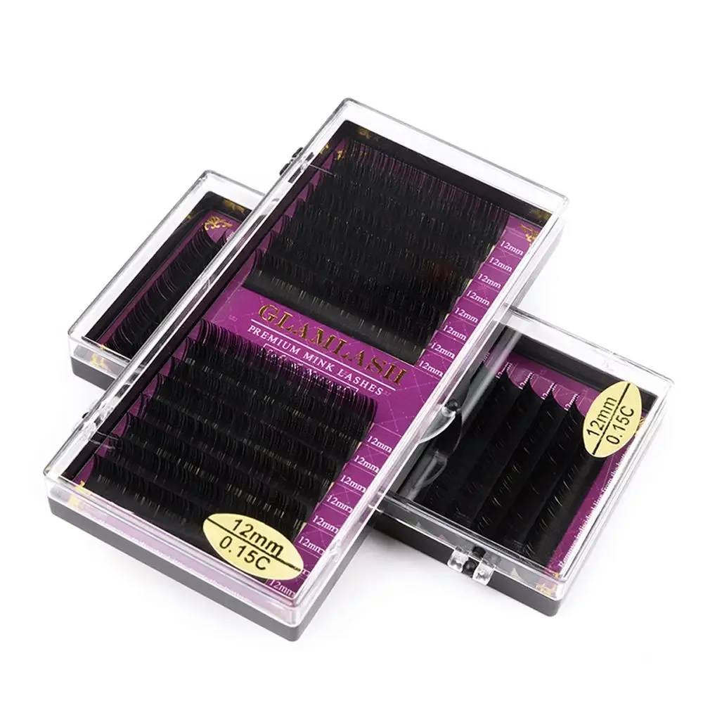 GLAMLASH, venta al por mayor, 16 filas, BCCCD Curl, extensión de pestañas individuales de visón Natural, pestañas postizas individuales Premium