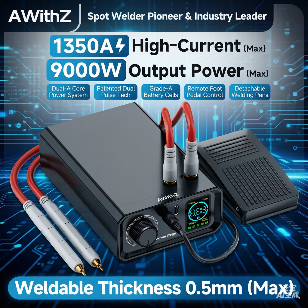 Awithz UK1 Wysokiej Mocy Przenośna Zgrzewarka Punktowa 9000W |   Regulowany prąd 1350A, sterowanie pedałem nożnym do baterii litowej 18650 |   Bezpieczna, uniwersalna spawarka DIY do różnych zastosowań