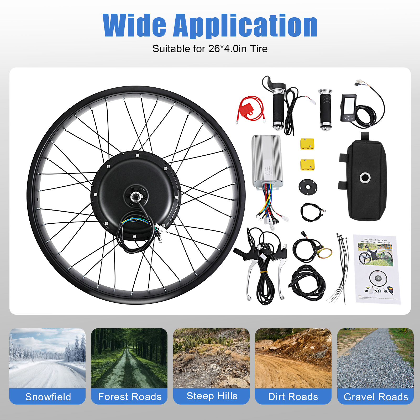 26 "48V 1500W Motor Hub Belakang LCD E-bike Kit Konversi Sepeda Listrik Ban Lemak untuk E-bike Sepeda Salju