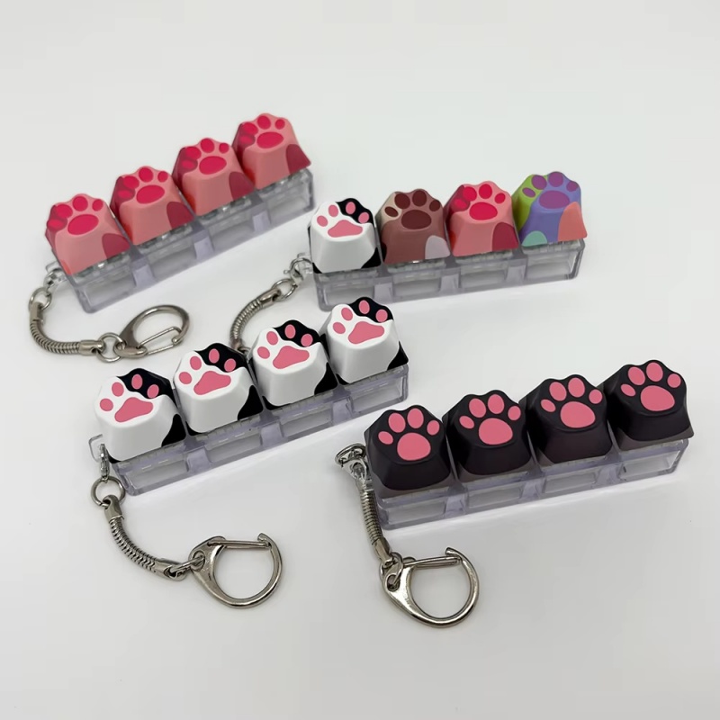 Porte-clés Patte de Chat 4 touches, Anneau de clavier, Pendentif de sac à dos, Accessoires de bureau, Outil de décompression pour les doigts