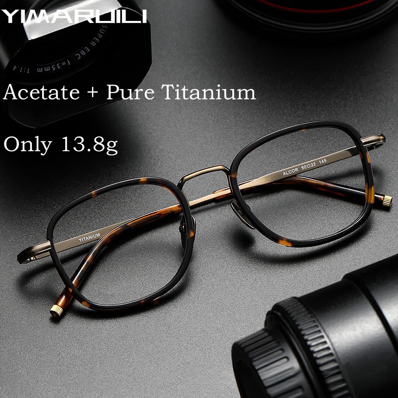 YIMARUILI New Fashion Luxury Acetate Eyewear Women Retro Round Pure Titanium Optical Prescription Eyeglasses Frame Men ALCOR ​