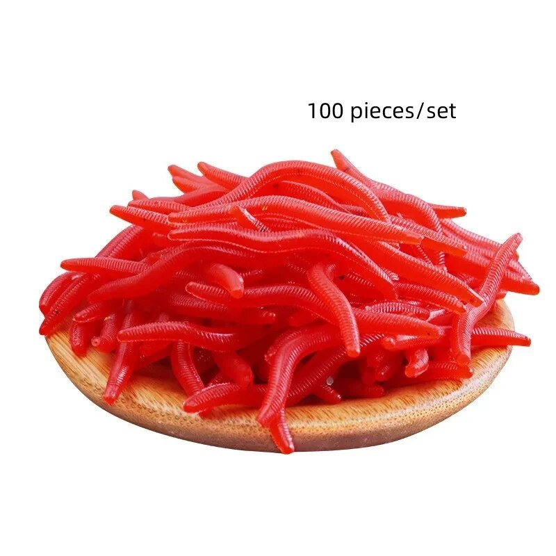 생체 공학 붉은 벌레 미끼 100pcs 3.5cm 실물 같은 실리카 젤 물고기 인공 붉은 벌레 지렁이 미끼 침수 시뮬레이션 미끼 Pesca