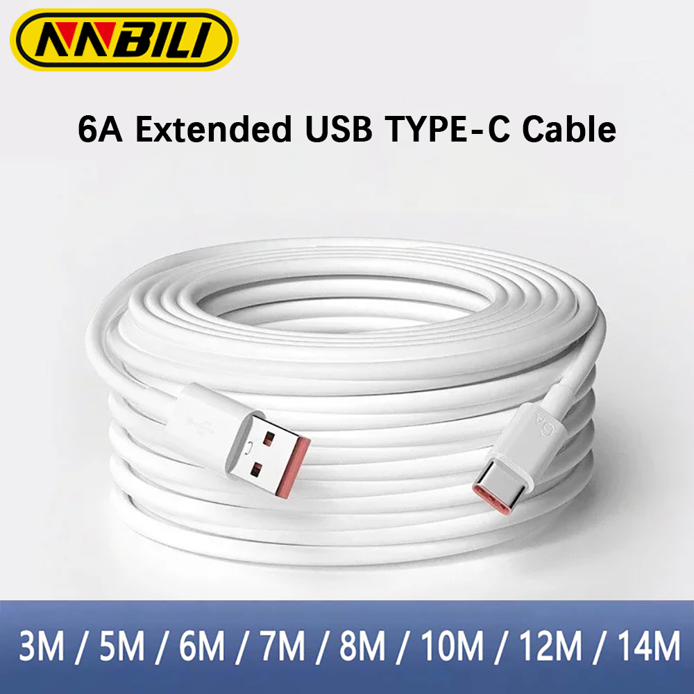 NNBILI 3 m/5 m/14 m Extra Lange Type C Oplaadkabel Extender Oplader Draad Koord voor Samsung Xiaomi Huawei Mobiele Telefoon Data Cord