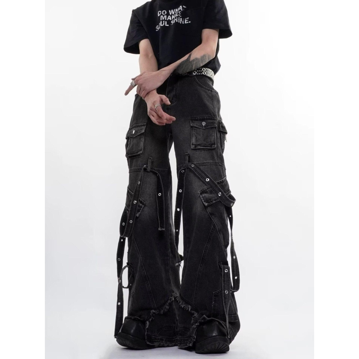 Amerikaanse High Street Washed Heavy Industry Jeans Heren losse casual werkbroek Multi-pocket retro mode streetwear