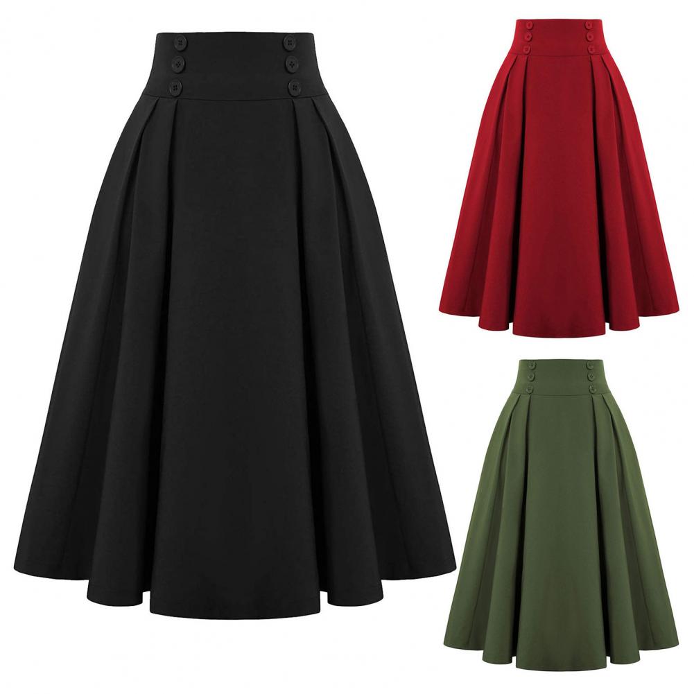 แฟชั่นผู้หญิงกระโปรง Elastic High เอว A-Line Midi กระโปรง Contrast สีลายสก๊อตพิมพ์ขนาดใหญ่ Hem ความยาวกลางลูกวัวกระโปรง