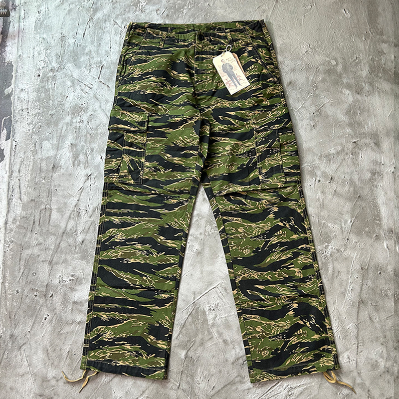 100% algodón denso grueso americano Retro M-65 pantalones de trabajo patrón de tigre camuflaje M51 Multi bolsillo verde pantalones rectos sueltos