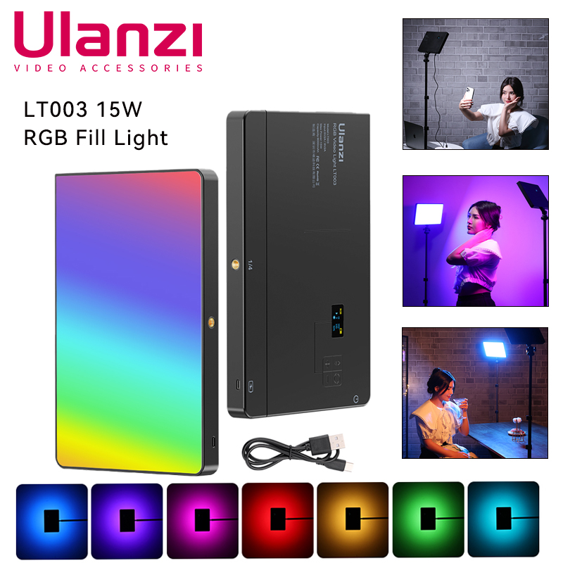 Ulanzi-Lampe LED LT003 pour Studio Photo, Panneau Lumineux Vidéo RVB, Rechargeable, pour Documents Complets, avec Chargeur 18W, CRI95, 15W