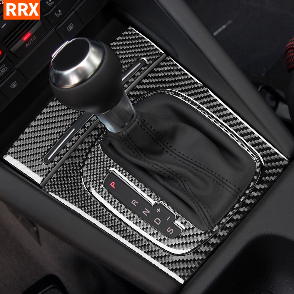 Ręczna automatyczna gałka dźwigni zmiany biegów Edge Surround Storage Box Panel Cover Trim Dla Audi A3 S3 2006 2007 Naklejka z prawdziwego włókna węglowego