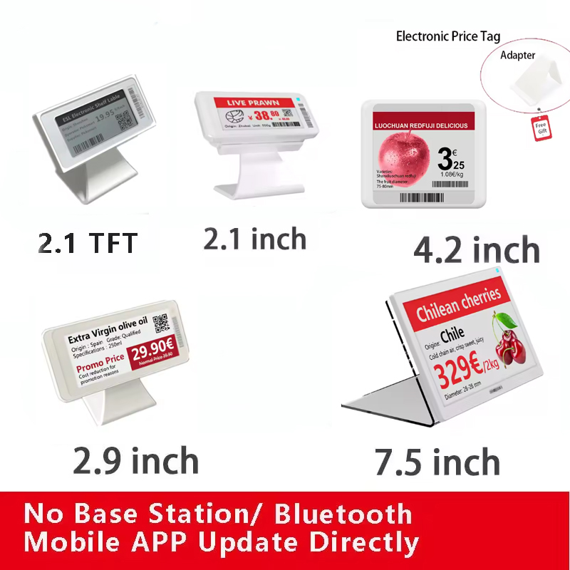 1 Juego de etiqueta de precio electrónica de 2,1 "2,9" 4,2 "7,5", pantalla de tinta a Color de papel electrónico para teléfono móvil, aplicación Android, conexión Bluetooth, fácil uso