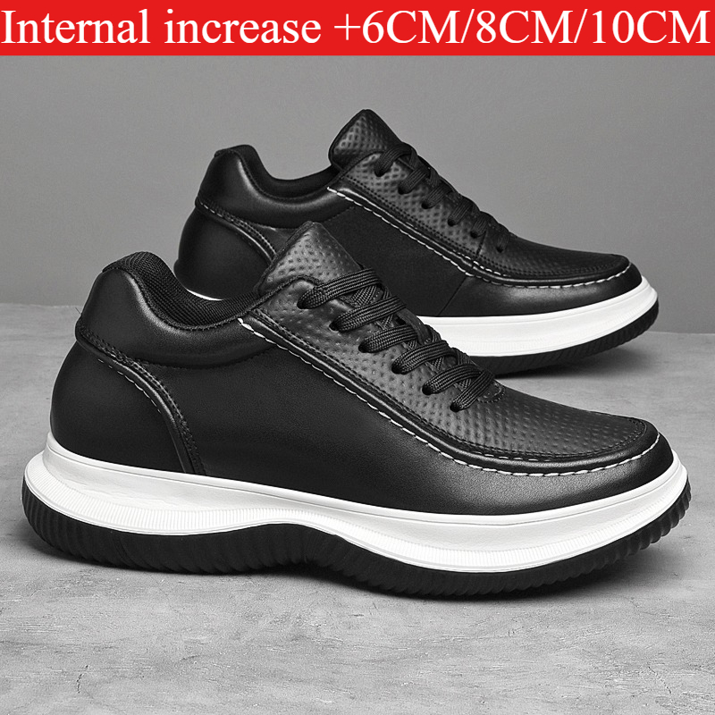 Zapatos Elevadores Negros y Blancos para Hombre, con Aumento de Altura de 6/8/10 cm, Zapatillas Deportivas Casuales de Cuero Transpirable, Antideslizantes, con Plataforma
