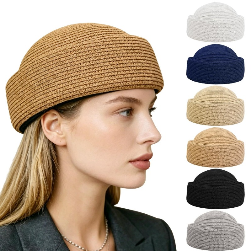 Summer Japanese Retro Artistic Painter Berets Pillbox Hat Woven Paper Straw Weave Sun Hats Women Circle Concave Top Straw Hat