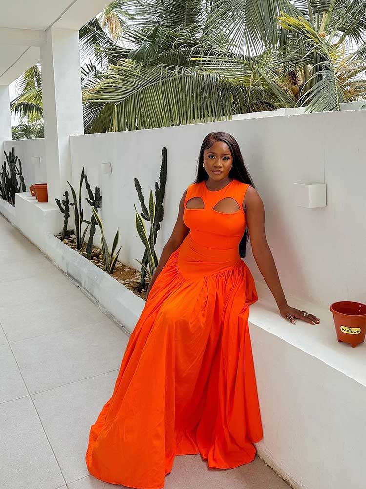 Lange Zomer Vrouw Jurk Hol Gebreide Maxi Jurk Mooie Oranje Jurk Voor Vrouwen Elegante Partij Groothandel Dropshipping