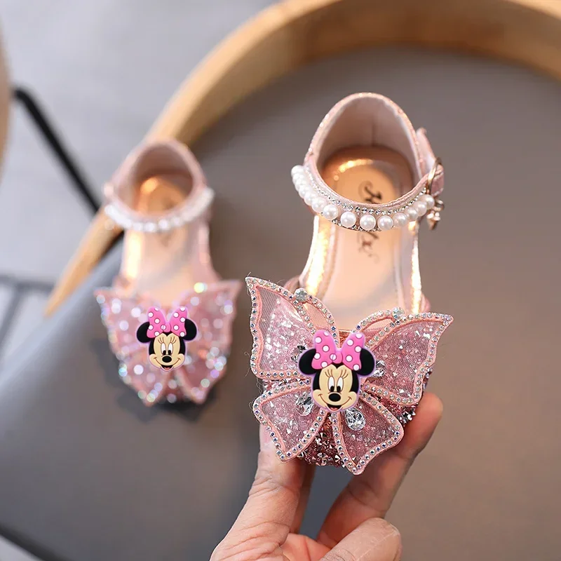 Disney Mickey Mouse enfants strass arc spectacle chaussures filles sandales été nouvelle semelle souple minnie princesse chaussures étudiants
