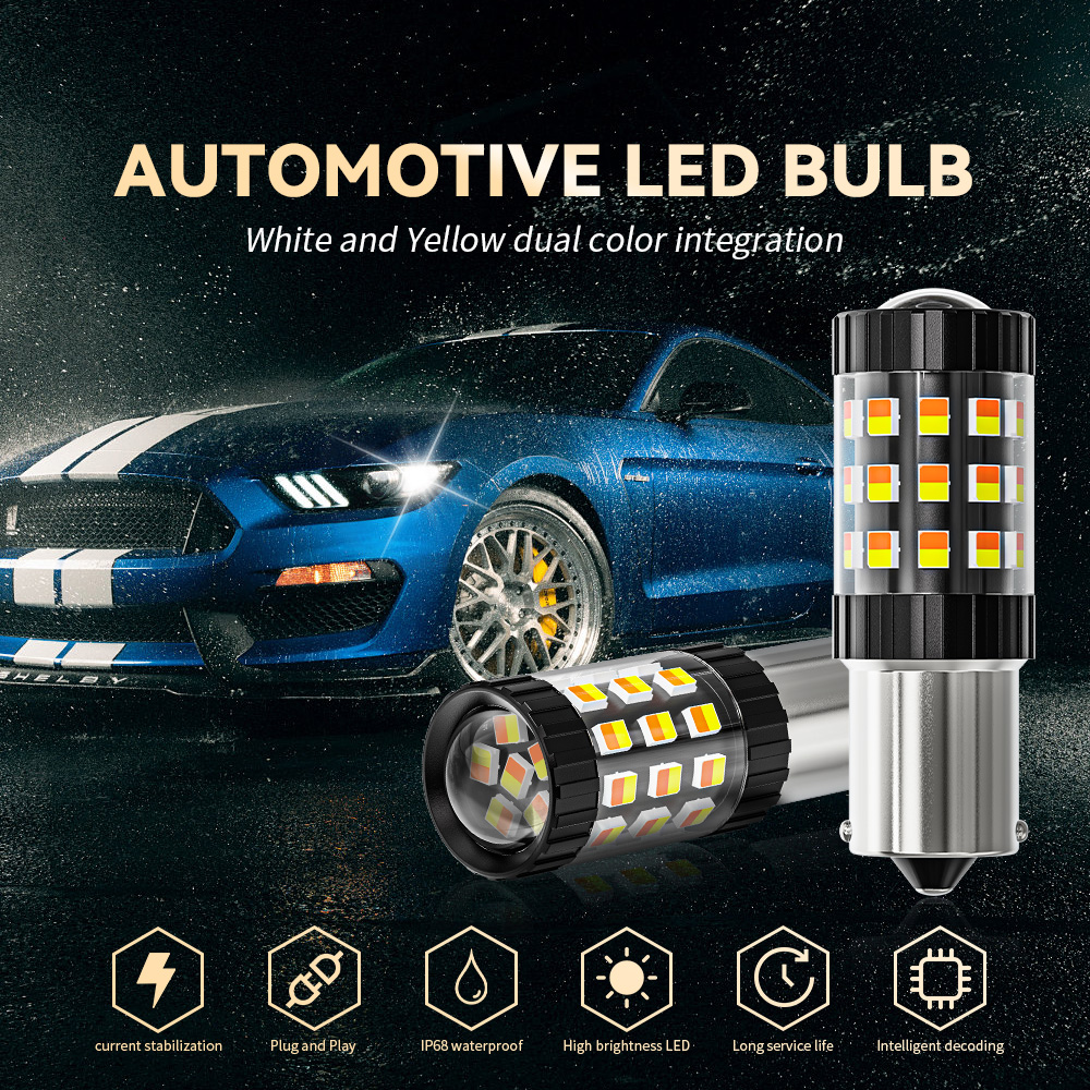 LED Car Lights LED 1157 BAY15D T25 3157 T20 7443 With 2 in 1 Two-Colors Canbus Turn Signal DRL Lamps For Cars White Yellow 12V