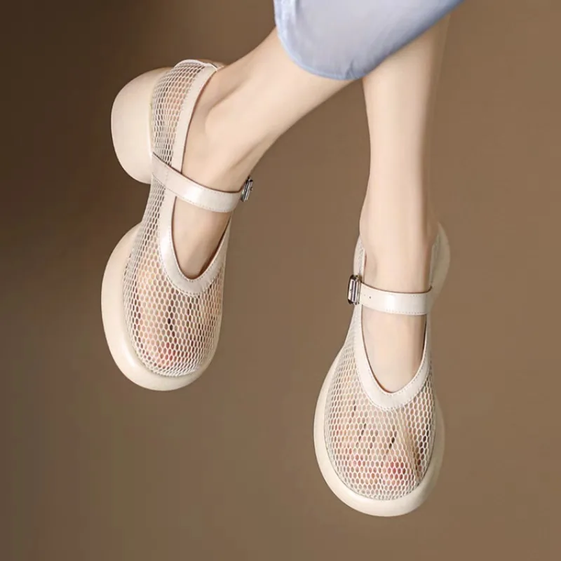 Weibliche Baotou Sandalen dicke Sohle atmungsaktive Mesh einz eilige Schnalle römische Schuhe Sommer neue Mary Jane Schuhe