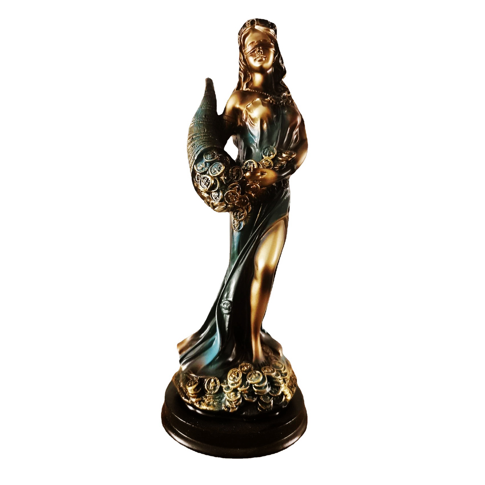 Fortuna-Statue mit verbundenen Augen, antike griechische römische Göttin des Glücks, Vintage-blaue Glücksskulptur, Glücksdekorationen für Zuhause