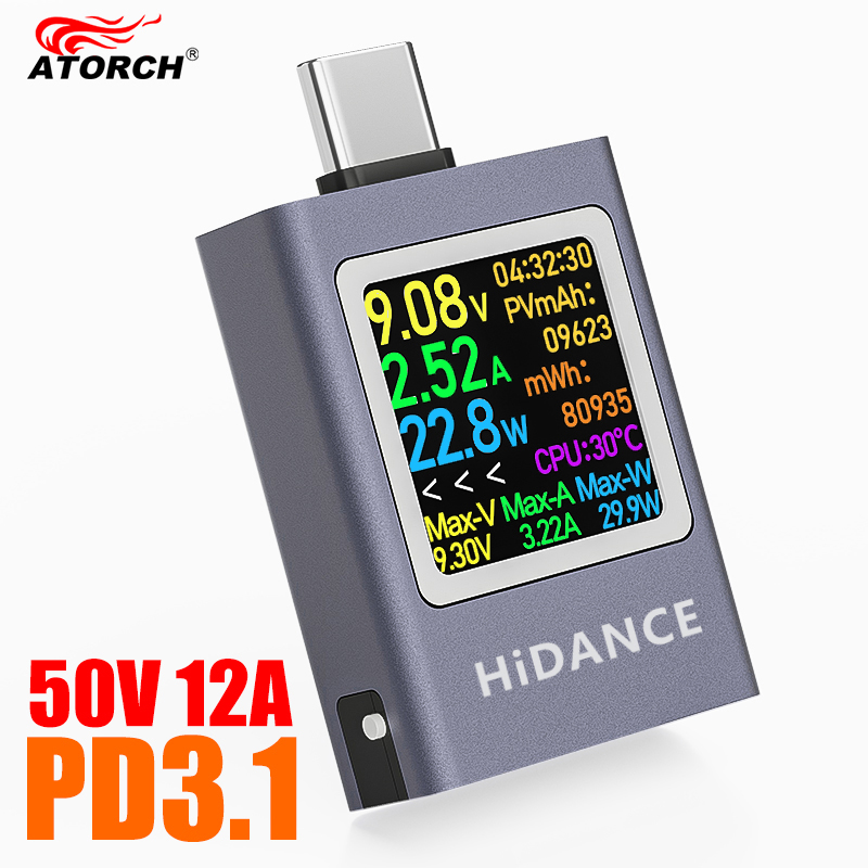 13 en 1 DC 4,5-50V 0-12A pantalla Digital multifunción amperímetro de voltaje CC medidor de potencia tipo c carga de teléfono móvil probador PD3.1