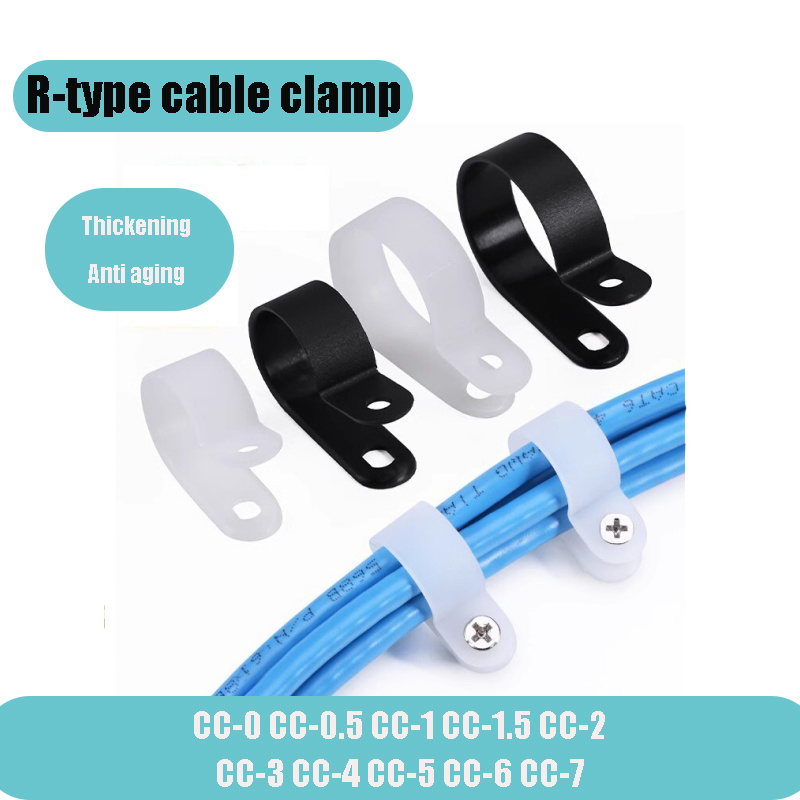 Serre-câble en Nylon de Type R blanc/noir, Clips en plastique P, attaches en Nylon, matériel de montage de câbles, raccords électriques, 20 à 50 pièces