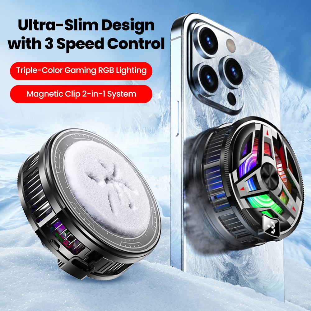 Magnetic Semiconductor Phone Cooler RGB Lights Digital DisplayCooling Fan Freeze Radiator For Gaming Tablet/Live Streaming ﻿