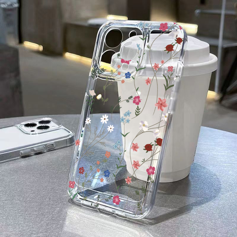 Siliconen bloemenhoesje voor Xiaomi Redmi Note 15 14 13 12 Pro Plus 5G 12S 11 10S Redmi 12 13 13C Transparante schokbestendige zachte hoes