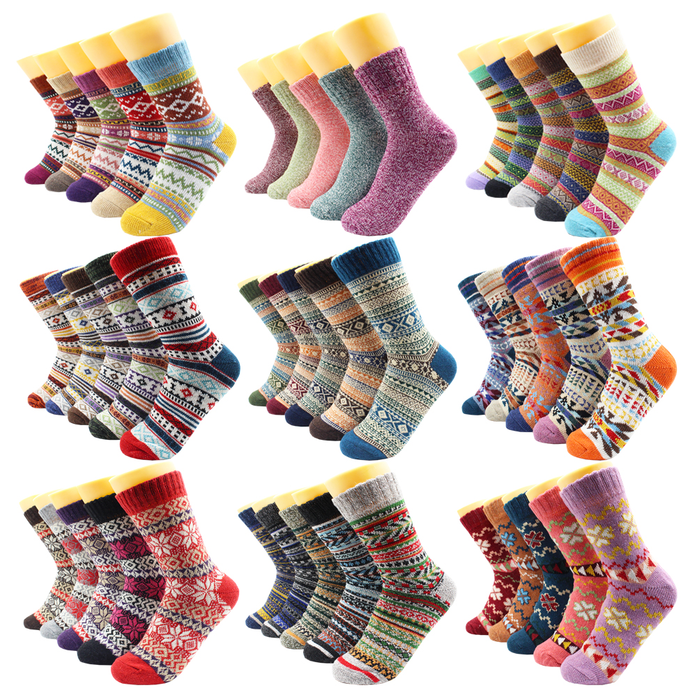 5 pares de calcetines de nieve de Cachemira de lana térmica gruesa para mujer más cálidos de invierno calcetines de lana nacionales euroamericanos casuales de moda para mujer