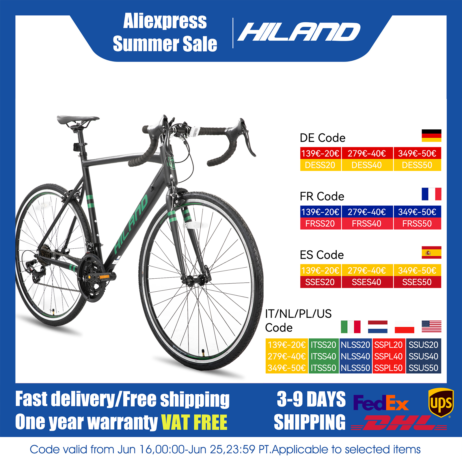 Hiland aluminium racefiets, Shimano 14 snelheden, 53/57 cm frame, racefiets voor heren heren racefiets