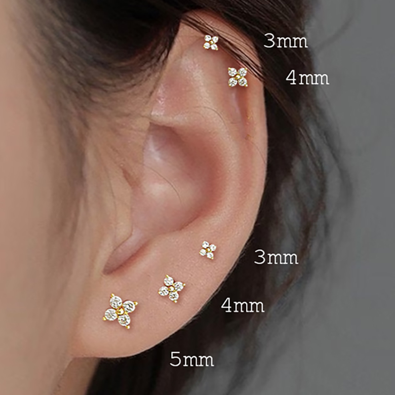 Dainty ดอกไม้ต่างหูผู้หญิงเกาหลีน่ารัก Zircon สีเจาะกระดูกอ่อนหู Studs หญิงความงามเครื่องประดับของขวัญ KCE038