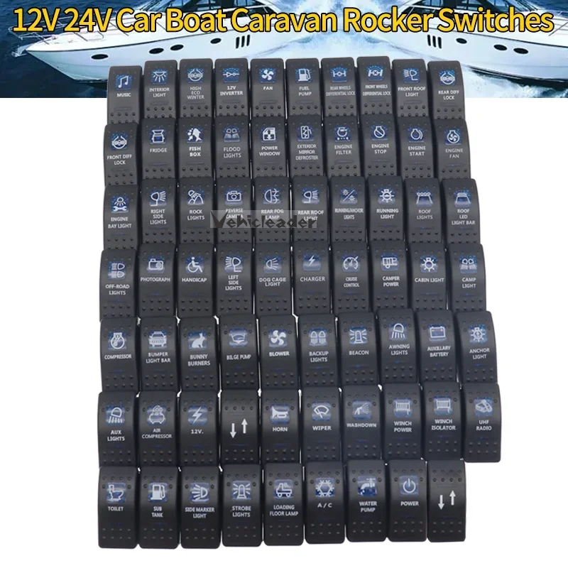 1pcs 12V 24V Auto Boot Caravan Tuimelschakelaars Waterdichte Tuimelschakelaar Dual Blauwe LED Lichtbalk rocker Reverse Achterlichtschakelaar