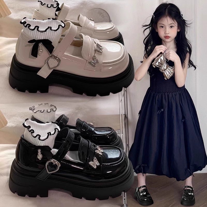 Zapatos de Cuero Negros para Niñas, para Bodas, Fiestas, Regreso a Clases, Zapatos Planos de PU Suave con Mariposa Metálica, Estilo Princesa