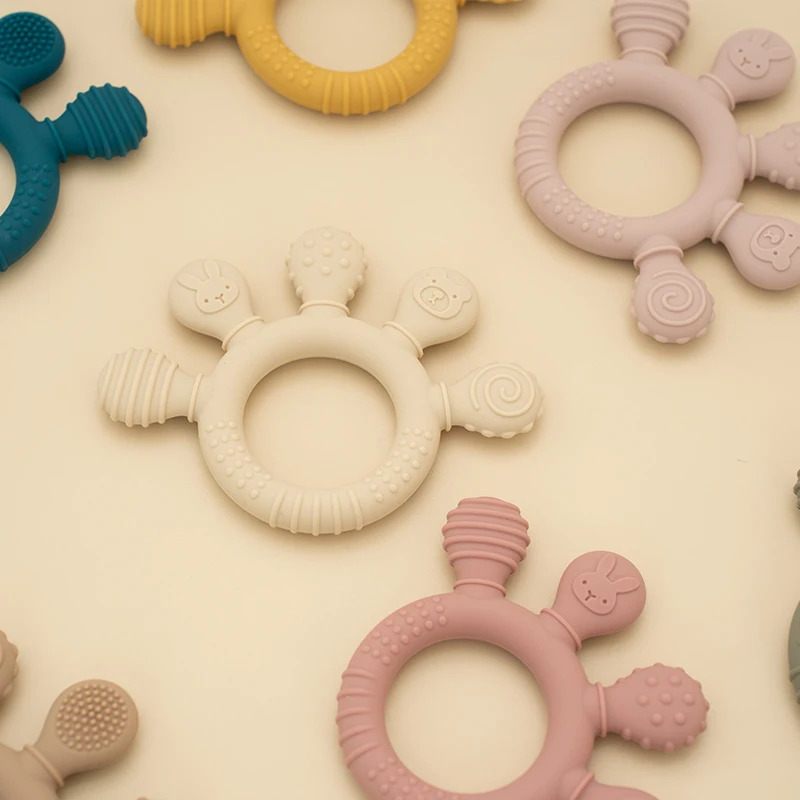 Mordedor calmante em formato de mão: anel de silicone sem BPA para alívio de gengiva infantil e desenvolvimento de habilidades motoras